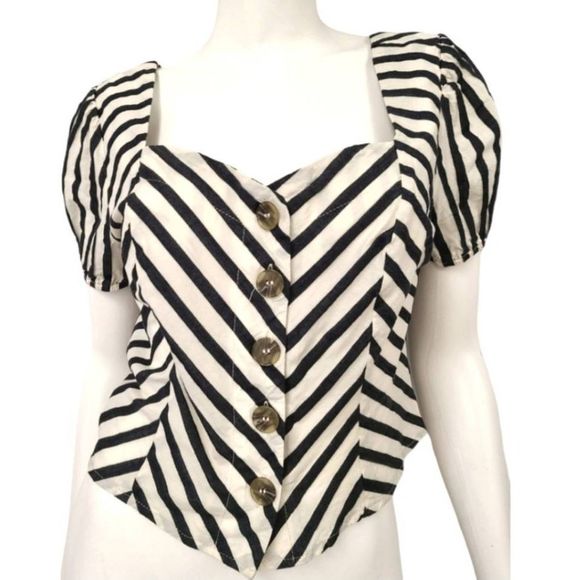 June & Hudson Striped Crop Summer Top M - Picture 2 of 5